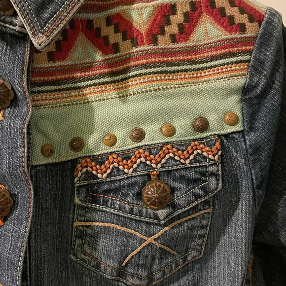 Coldwater Creek y2k Aztec Jean jacket-petite X-small - Picture 4 of 8
